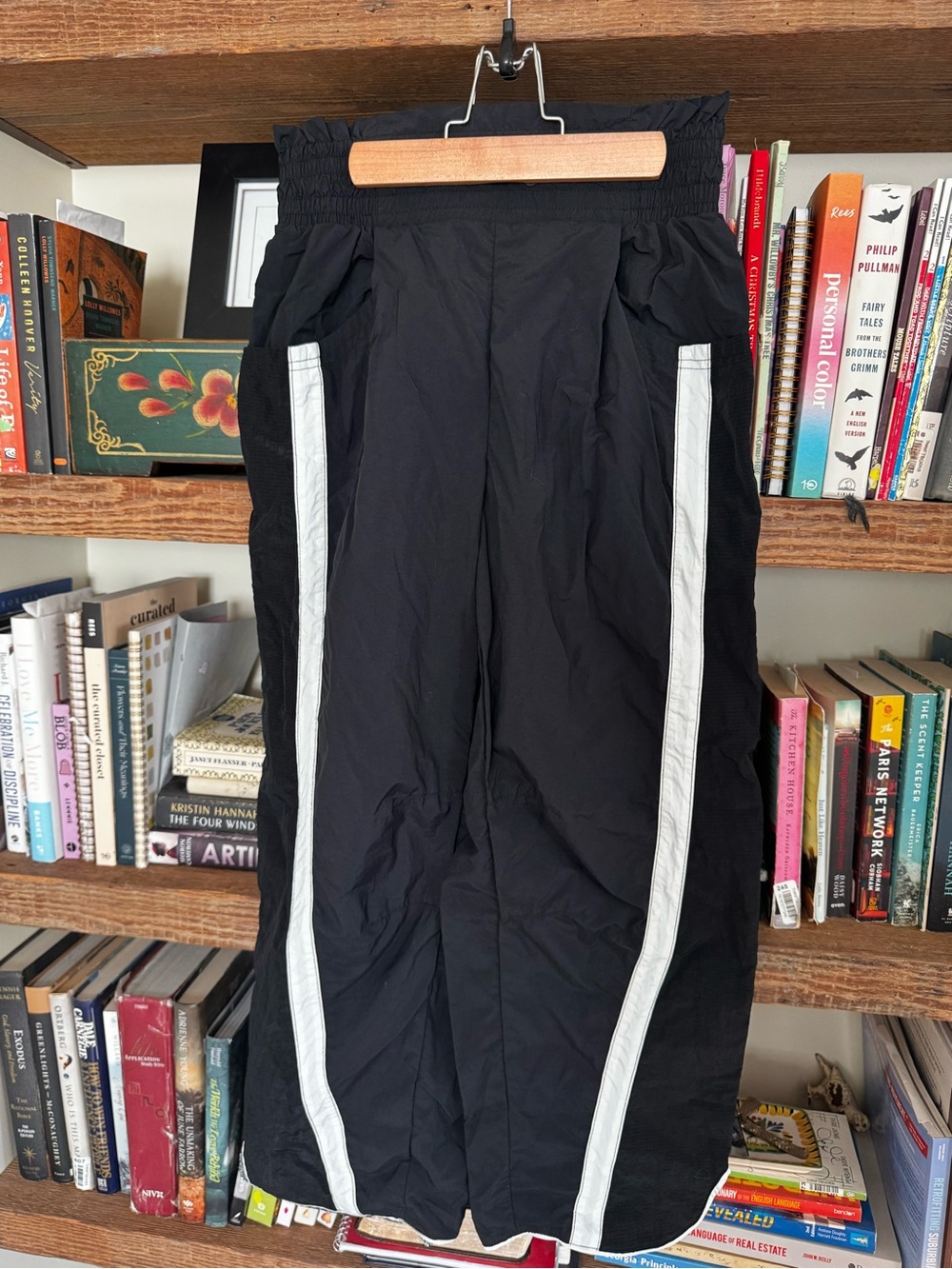 Free People Black Track Pants with White Side Stripes